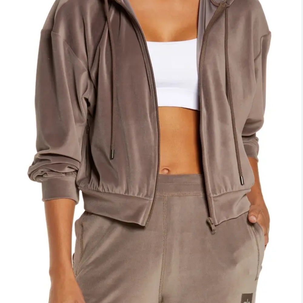 Taupe Velour Zip Hoodie and Joggers Set